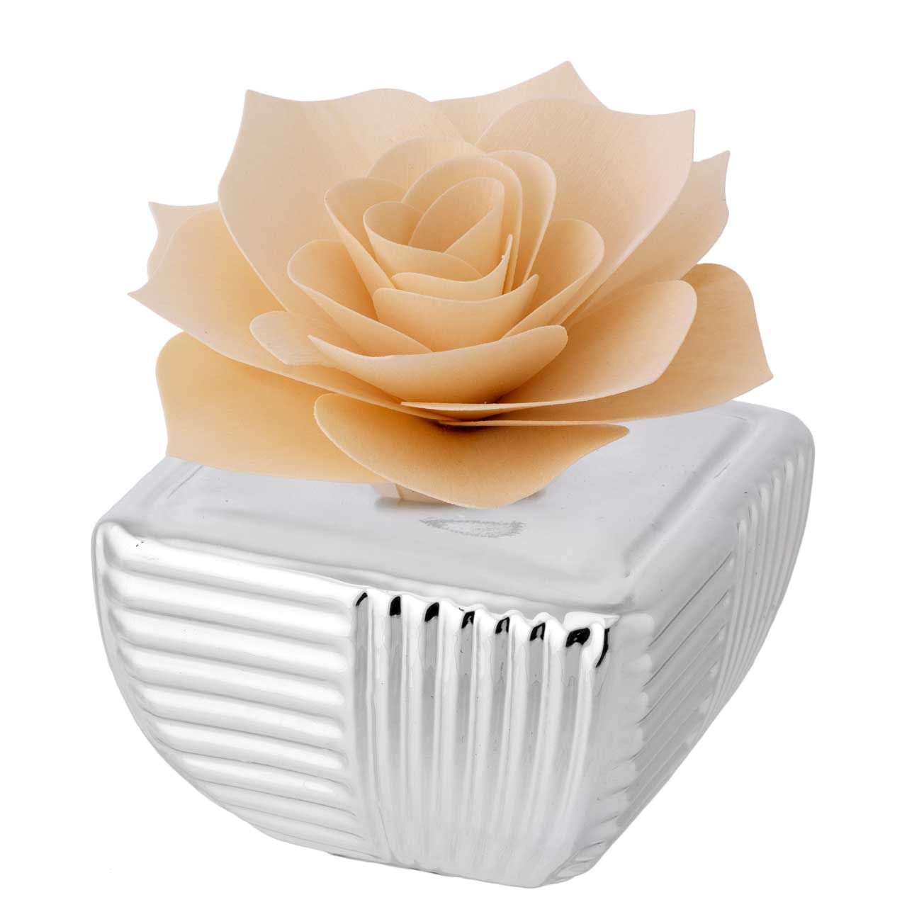 VASETTO 9x9 METALLIZZATO CON DIFFUSORE ROSA AVORIO